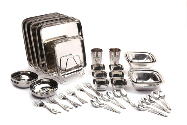 Coconut Stainless Steel Square Dinner Set / Dinnerware/Lunch Set/Plate set - 60 Pieces