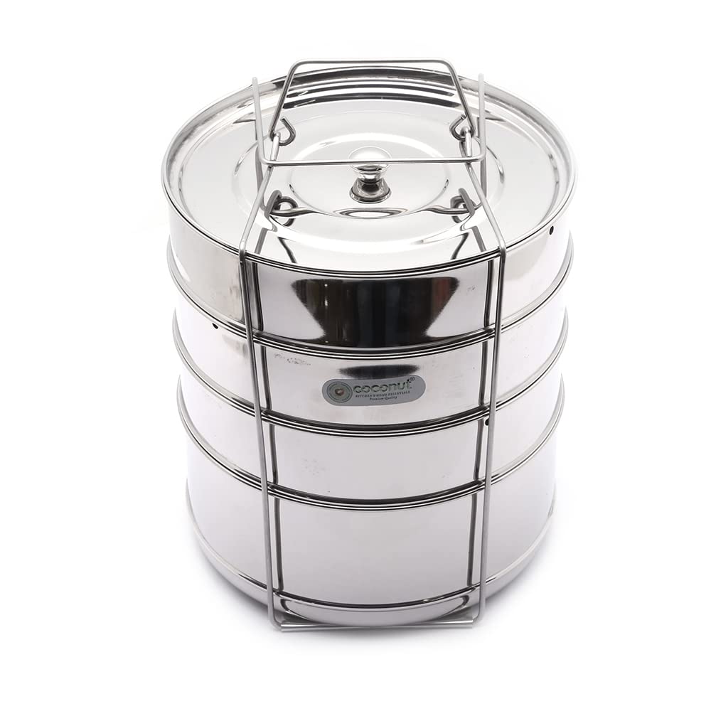 Coconut Stainless Steel Stackable Cooker Separator Containers for 12 litres Cooker I Set of 4 with Lid & Lifter (Suitable for Prestige 12 Litre All Models)