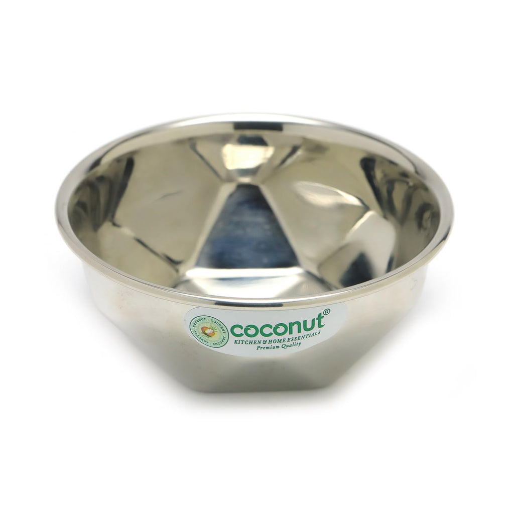 Coconut Stainless Steel - Serving Bowls for Soup, Salad, Dessert, Dal | Heavy Gauge, Solid Bowl, Vati, Katori | Model - C2 Deep Bowl, Flat Bottom bowl - 230ML