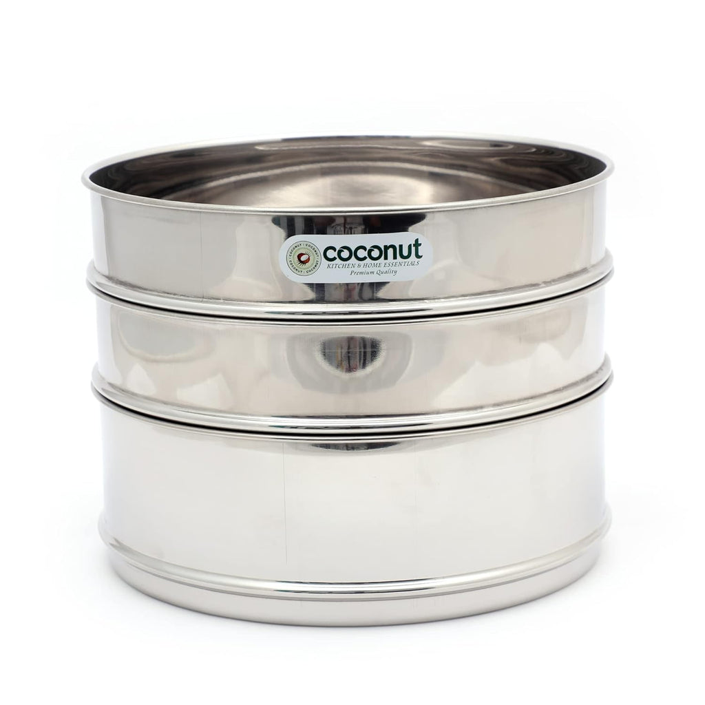 Coconut Stainless Steel Stackable Cooker Separator Containers for 10 Litres Cooker I Set of 3 (Suitable For Hawkins Cooker Classic 10 Litres)