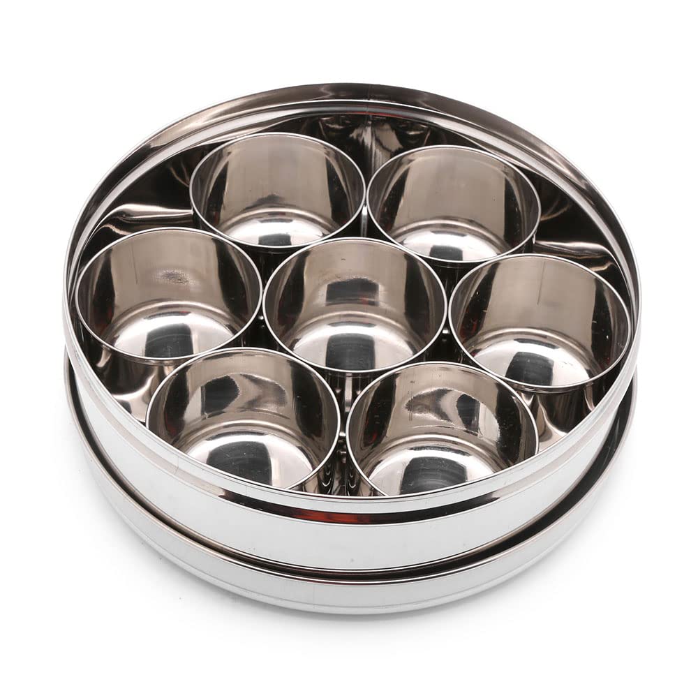 Coconut Stainless Steel Masala Box Glass Lid- Bowls, Round Shape