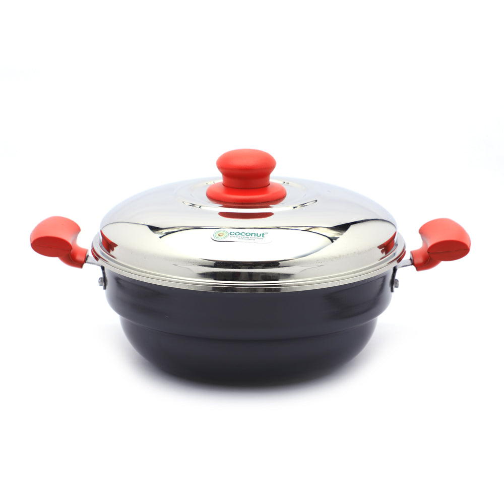 Coconut Hard Anodised Multi kadai 12 idly , Stainless Steel 3plate with steamer - Induction Base