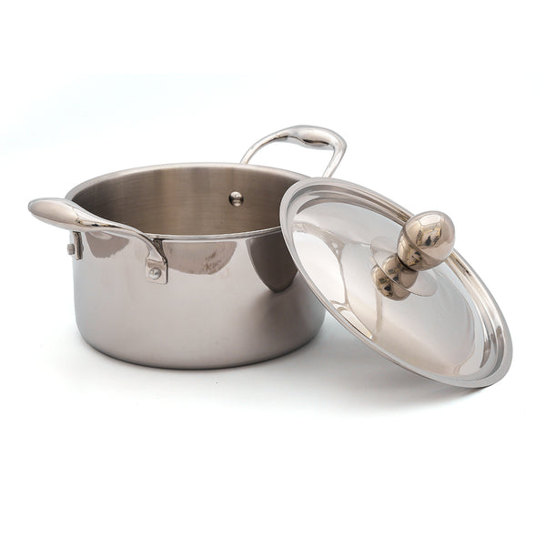 Coconut Triply Cookpot Stainless Steel Saucepot with Stainless Steel Lid with Riveted Handles - Induction and Gas Stove Friendly, Easy Grip Handle