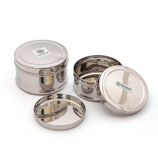 Coconut Stainless Steel Ferroro Puri Dabba with Plate - 2 Unit - (200ML, 300ML)