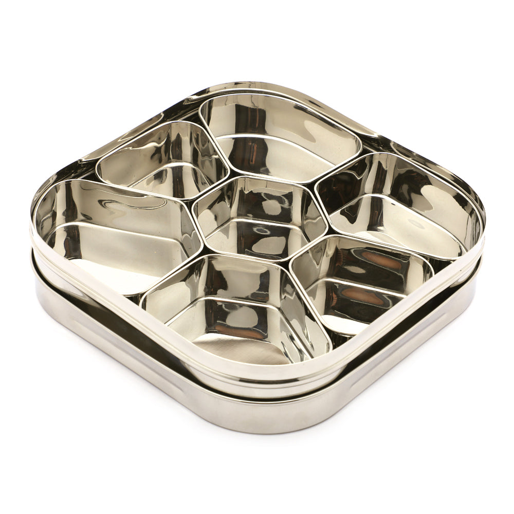 Coconut Stainless Steel Dry Fruit Tray/ Masala Box With Seven Cups