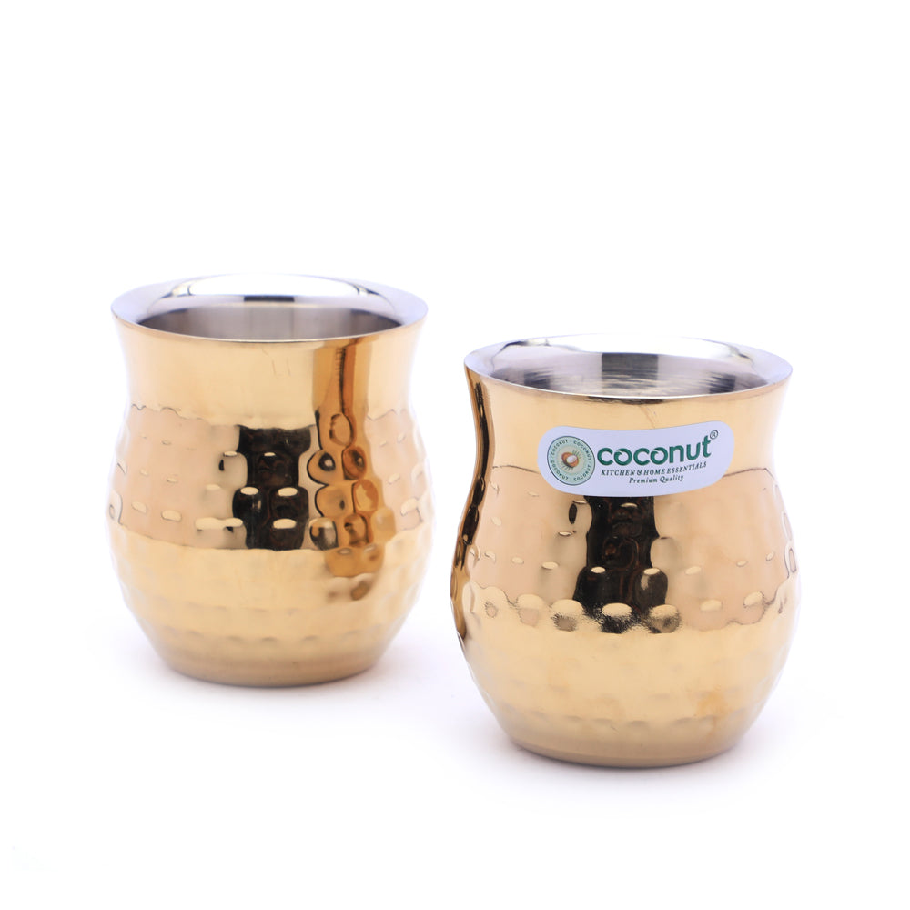 Coconut Glitter Hammered Stainless Steel Gold Coating Coffee/Tea Glass - Set of 2-90ML Each