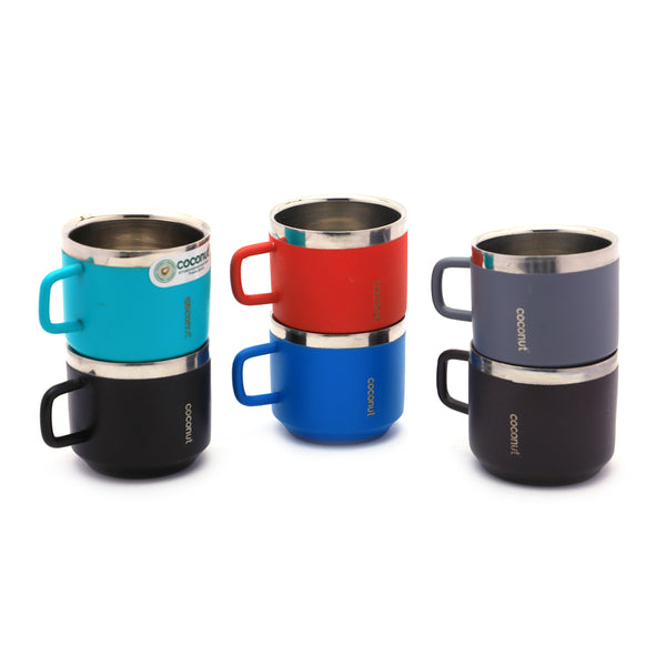 Coconut Iconic Stainless Steel Double Walled Colour Coating Coffee/Tea Mug - Multi Colour - set of 6 -  100ML Each