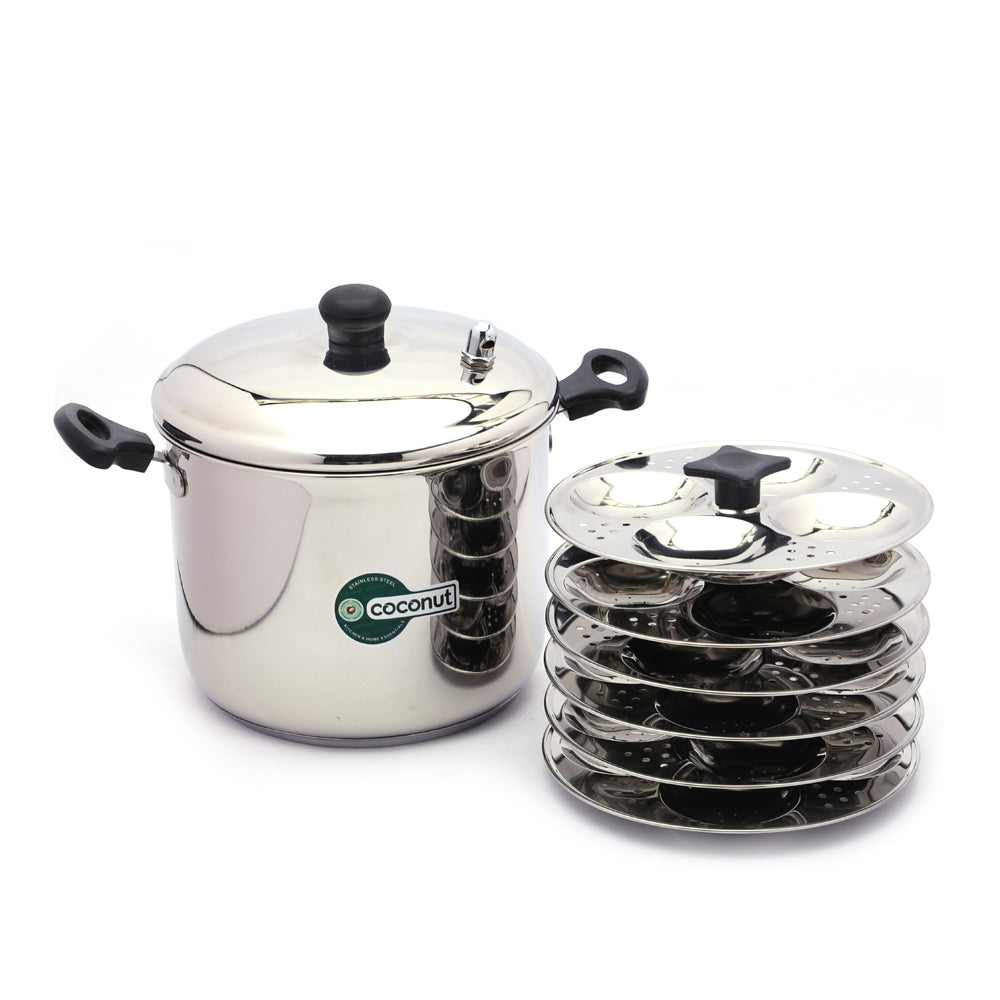 Coconut Stainless Steel Triply Idli Cooker Heavy Gauge, Thick bottom, Mirror finish, Induction Base and Gas Stove compactible, Sandwich Bottom