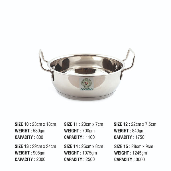 Coconut Stainless Steel Induction Base Capsulated Kadai for Multipurpose