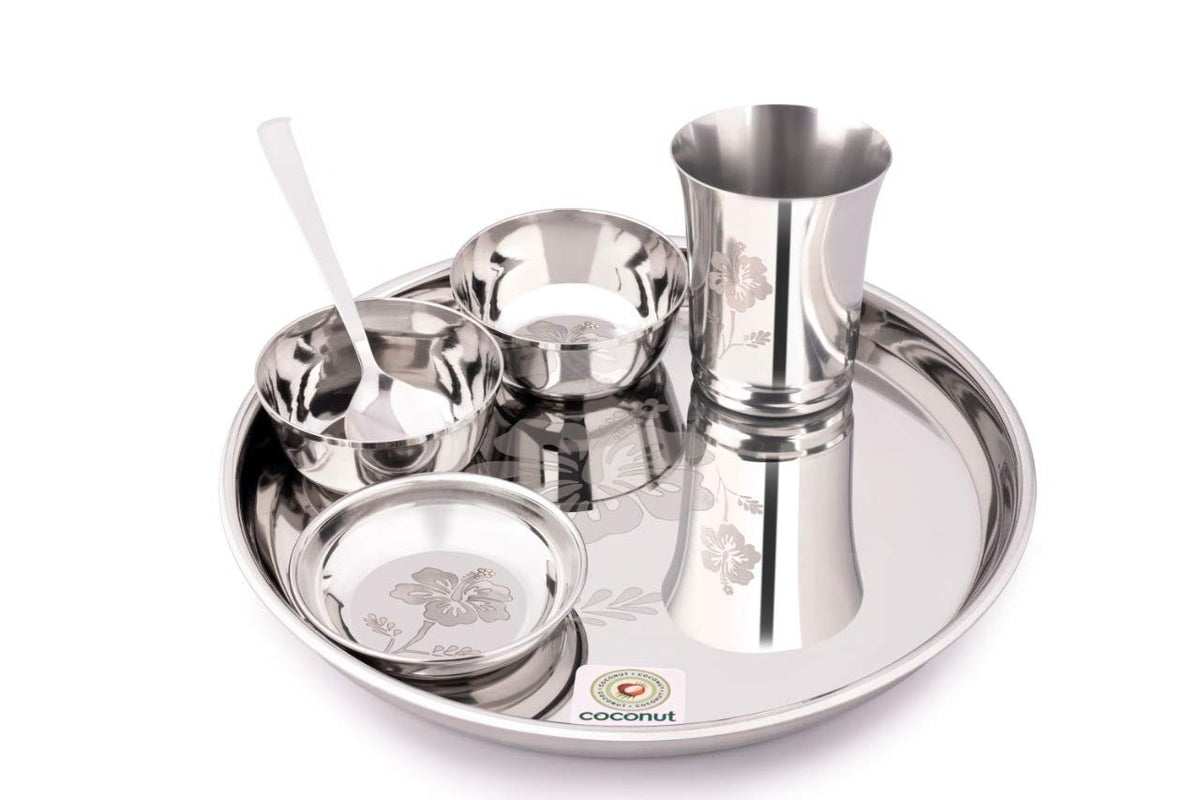 Coconut Stainless Steel Platina Laser Engrave Design Dinner Set 6pc