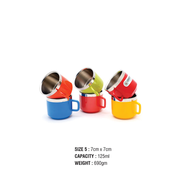 Coconut Colourful Stainless Steel Tea /Coffee Mugs - Set of 6 (Food Grade) - Model - Vibrant Multicolour Double Walled Family Mug Set