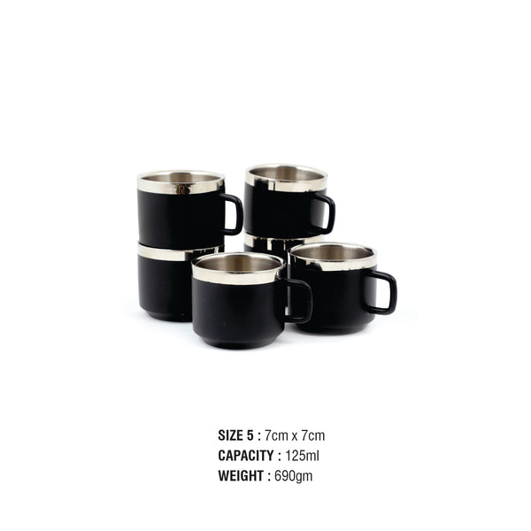 Coconut Black Stainless Steel Tea/Coffee Mugs - Set of 6 (Food Grade) - Model - Vibrant 2