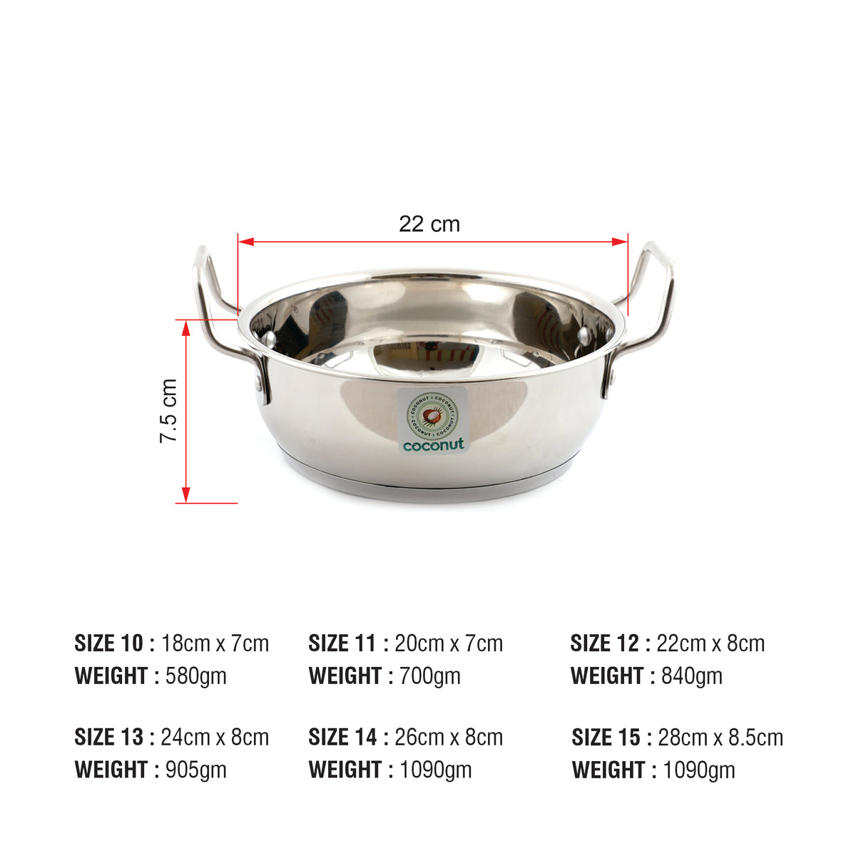 Coconut Stainless Steel Round Bottom Kadai Heavy Gauge (14G) for Cook –  Coconut Store