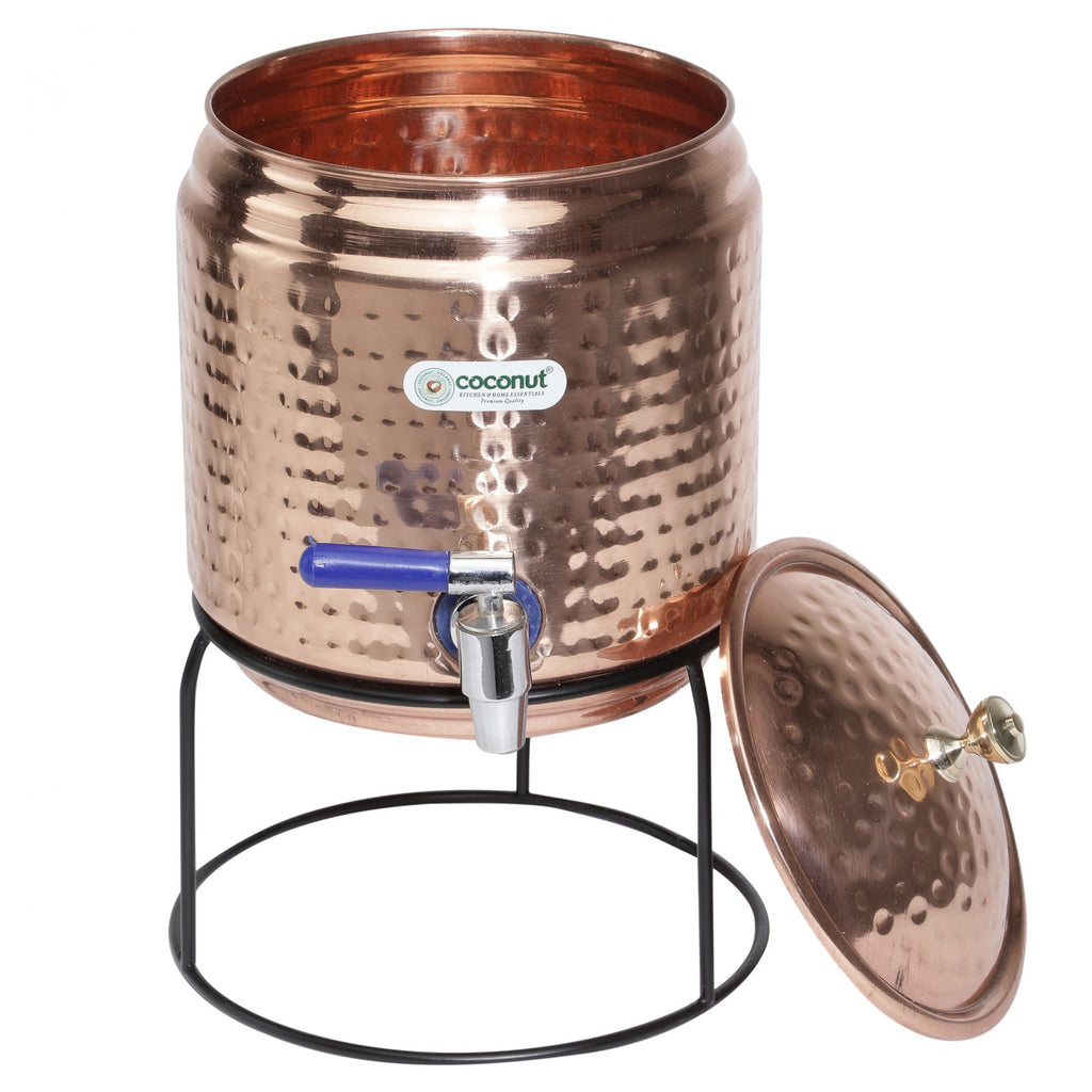 Coconut hammered copper matka /Pot/ Dispenser with stand 5 litre capacity