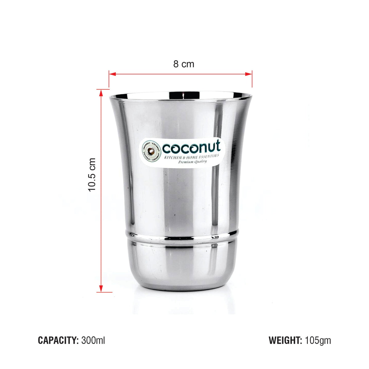 Coconut Stainless Steel Glasses - Capacity 300ml, Heavy Gauge 