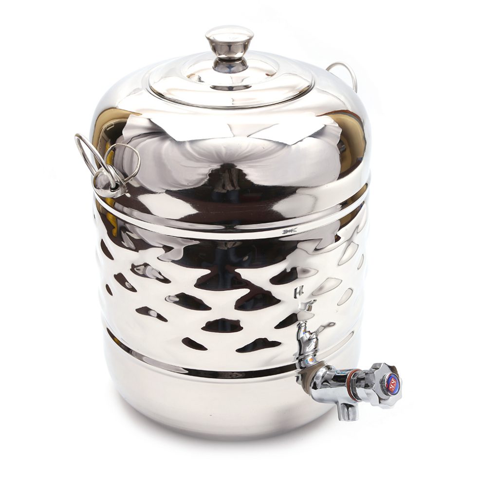 Coconut Stainless Steel Smart Hammered Design Water Pot/Container with Tap - 1 PC (Capacity: 5 litres)
