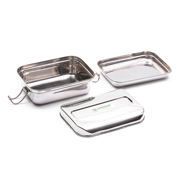 Coconut Stainless Steel Rectangle Lunch Box With Plate - 1 Unit - 15cm