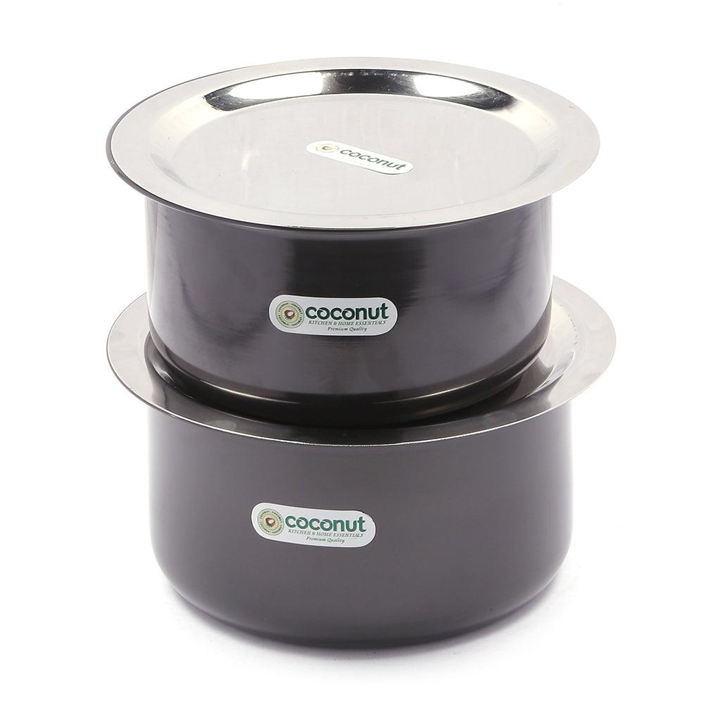 Coconut Hard Anodised Tope/Patila for Cook and Serve with SS Lid and Gas Stove & Induction Base Top Compatible - 2 Unit - Capacity - 3 litres, 3.5 Litre (Dimension - 23Cm, 24cm)