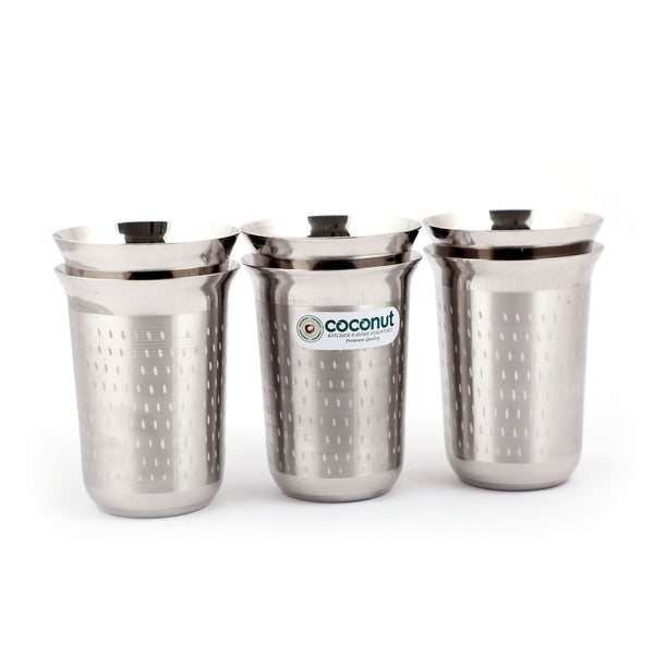 Coconut Water Glass - Shower Finish A4 -(300 ML Each(Stainless Steel, Food Grade)