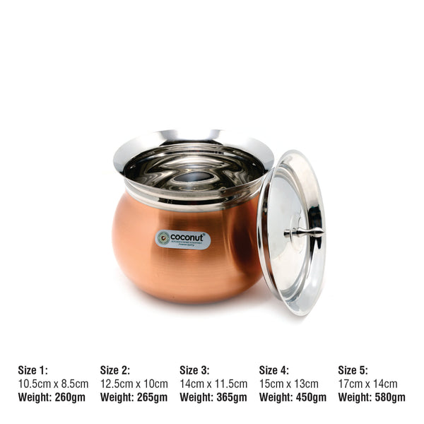 Coconut Stainless Steel - Cookware/ Supreme Copper  Handi With Lid-1 Unit