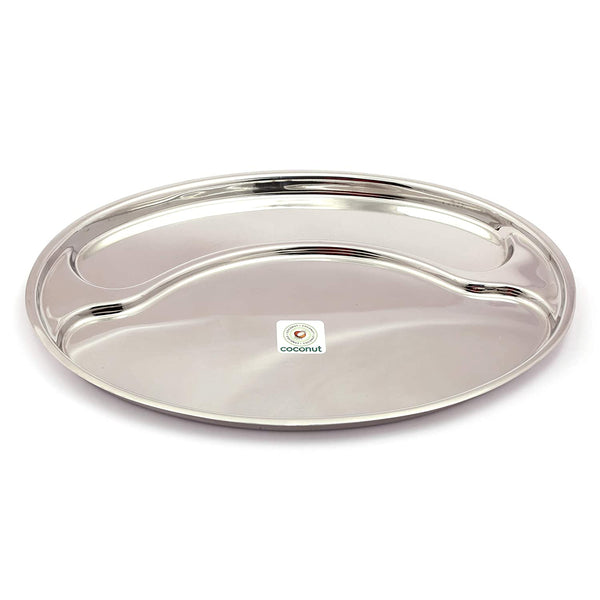 Coconut Stainless Steel Oval Hunger (Heavy Guage) Thali Dinner Set Having One Plate & 4 Bowls(200ML Capacity) - 5Pc (Thali Length- 42.5Cms & Height 31Cms)