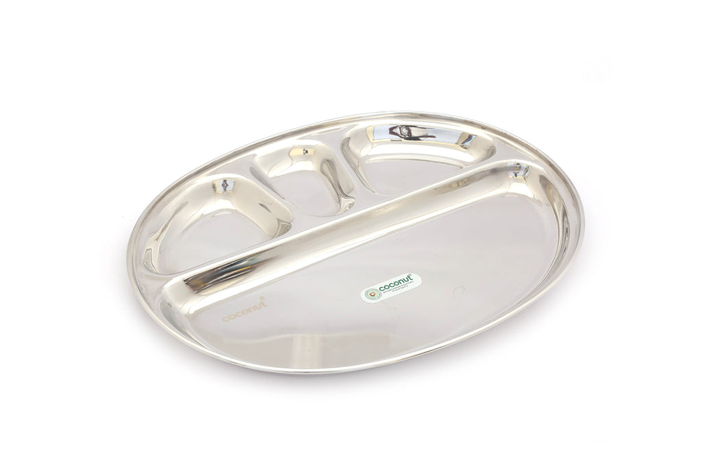 Coconut Stainless Steel Oval Shape Partition Plate - 1 Unit (32 cm)