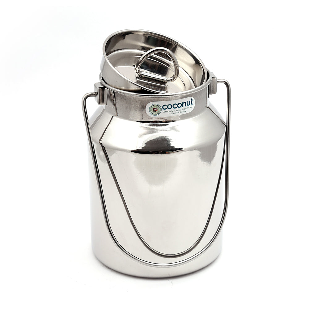 Coconut Stainless Steel Plain Milk Can/Milk Barni/Milk Pot/Oil Can (with Lid) - Capacity 2 Litre - Diamater - 12.5 cm