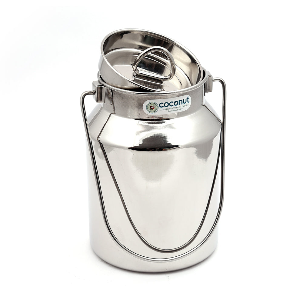 Coconut Stainless Steel Plain Milk Can/Milk Barni/Milk Pot/Oil Can (with Lid) - Capacity 3 Litre - Diameter - 15.5