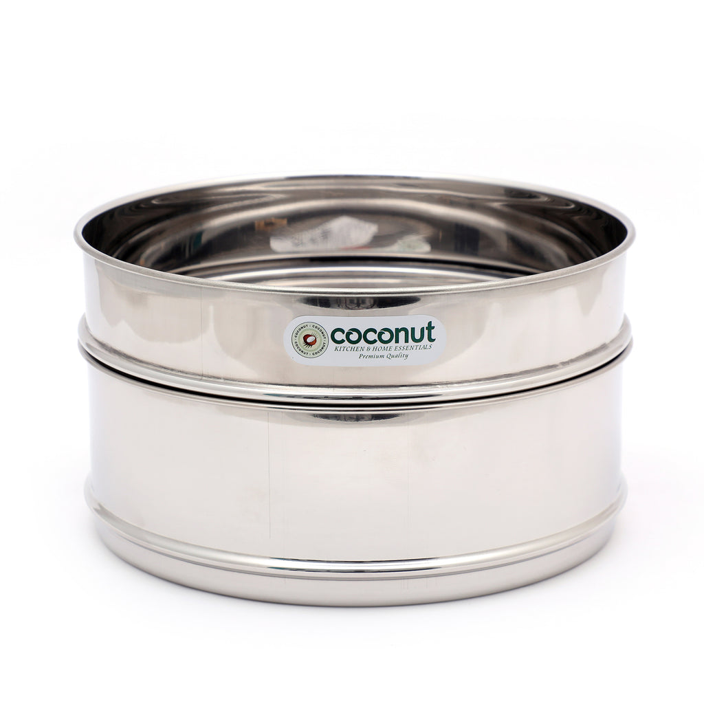 Coconut Stainless Steel 2-Tier Pressure Cooker Separator Set | Stackable Cooking Containers | Rust-Proof, High-Grade Mirror Finish.