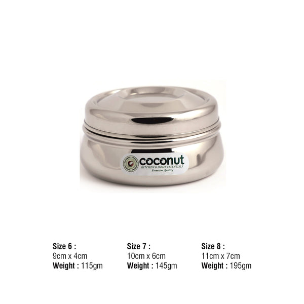 Coconut Stainless Steel Dhanush Dabba/Lunch Box/Storage Box - 1 Unit