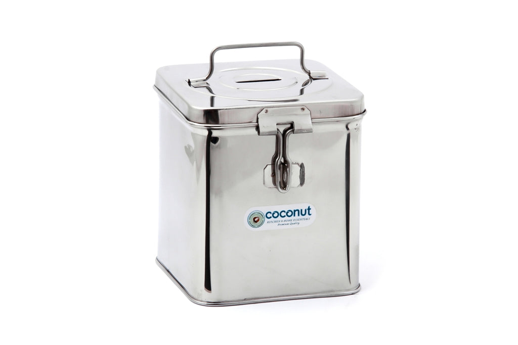 Coconut Stainless Steel Coin Box / Locker Box / Safe Storage Box / Piggy Bank / Steel Piggy Bank with Lock and key / Mini Coin Box / Money Bank / Gullak / Donation box /Suggestion Box / Antique Coin Box / Money Organizer, Model - Coin Box