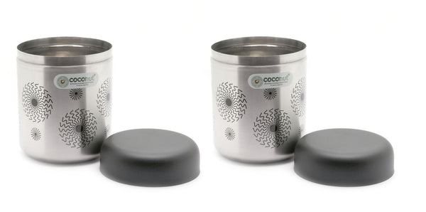 Coconut Daisy Stainless Steel Jumbo Matt Containers  -Set of 2 (Capacity 500 ML Each)