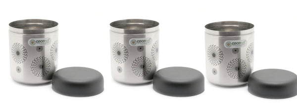 Coconut Daisy Stainless Steel Jumbo Matt Containers  -Set of 3 (Capacity 500 ML Each)