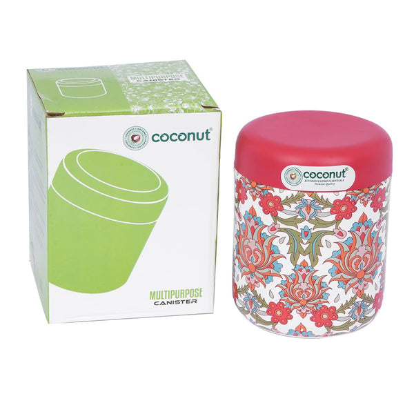 Coconut Stainless Steel Pink Printed Designer Canister | Kitchen organizer for Grains, Pulses, Atta, Snacks, Spices |Candy Box | Dabba |Dibba| Container
