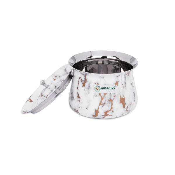 Coconut Stainless Steel - Marble-Look Handi | Multipurpose Serving Pot | Heavy-Gauge, Food-Grade Steel | Ideal for Serving Vegetable, Dal, Curd & Halwa | Everyday Use Kitchen Essential | Model- Marble Handi.