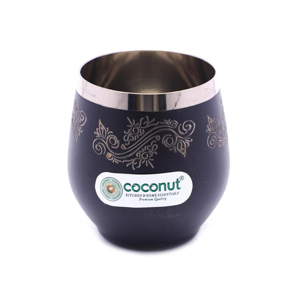 Coconut Stainless Steel Black Designer Glass Set of 6 | Laser Print Drinkware for Water, Juice & Beverages | Rust-Proof, Durable & Reusable Tumblers | Perfect for Home, Kitchen & Gifting-A48 Boomer