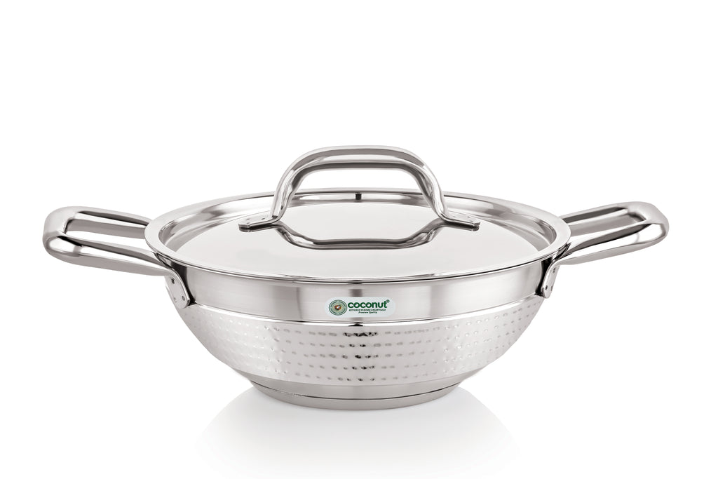 Coconut Elementary Stainless Steel Hammered Design Capsulated Kadai For Cook n Serve - 1 unit