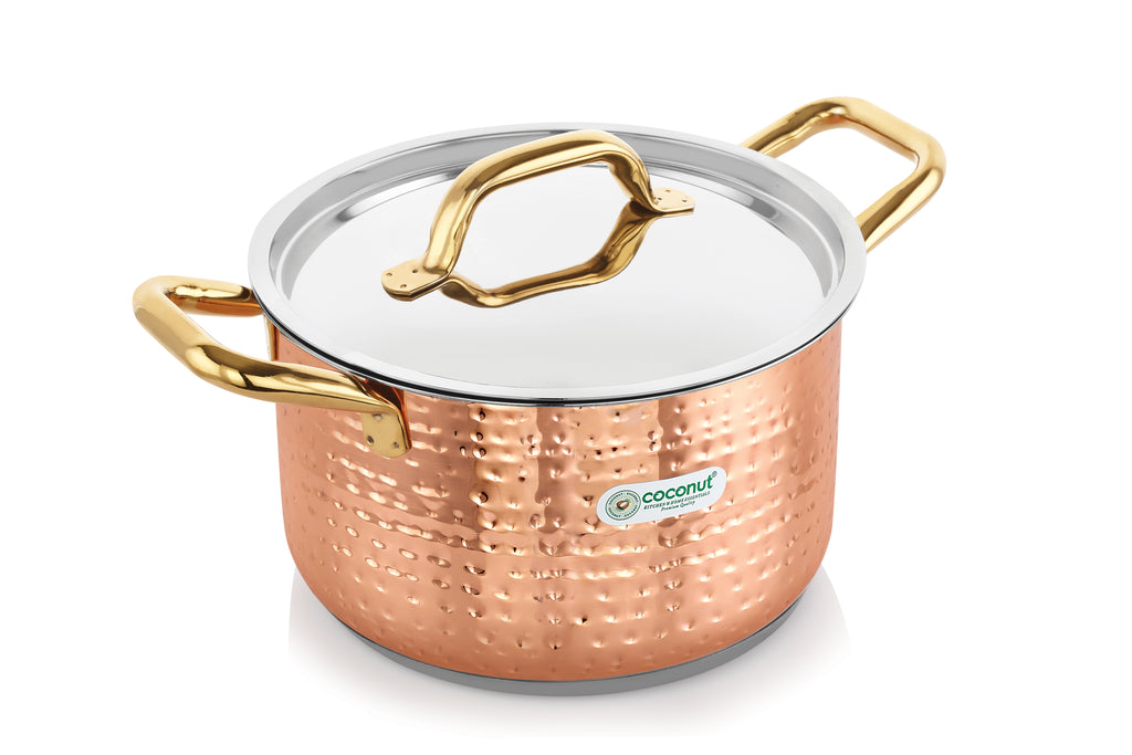 Coconut Serene Stainless Steel Copper Finish Hammered Design Capsulated Stockpot With Lid