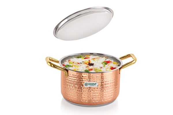 Coconut Serene Stainless Steel Copper Finish Hammered Design Capsulated Stockpot With Lid