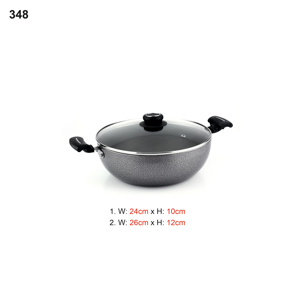 Coconut Non-Stick Elite Kadai - Kadai with Glass Lid & handle, Round base, Gas Stove & Induction compactible, Model - Elite Kadai with Glass Lid (IB)