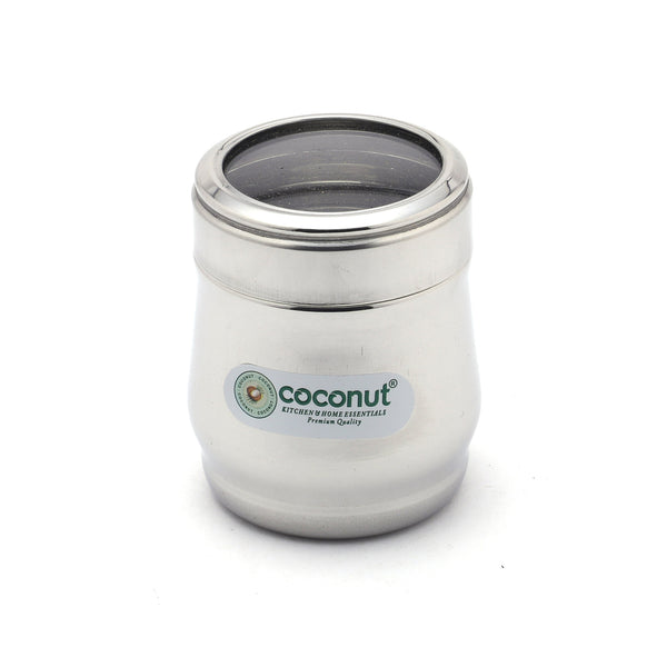 Coconut E35 Kismis Stainless Steel Canister with See-Through Lid | Airtight Storage Container for Dry Fruits, Snacks & Spices | Premium Mirror Finish Steel Dabba for Kitchen.