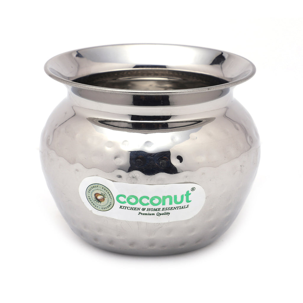 Coconut Stainless Steel Mini Hammered Loti / Chomu / Kalash / Milk Pot (150 ml) | Heavy Gauge Multipurpose Steel Vessel | Mirror Finish, Durable & Rust Resistant | For Pooja, Kitchen & Daily Use.