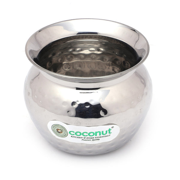 Coconut Stainless Steel Mini Hammered Loti / Chomu / Kalash / Milk Pot (150 ml) | Heavy Gauge Multipurpose Steel Vessel | Mirror Finish, Durable & Rust Resistant | For Pooja, Kitchen & Daily Use.