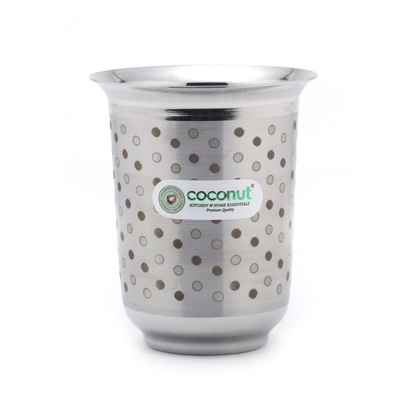 Coconut Stainless Steel C2 Tarus Glass Set of 6 | Laser Engraved Polka Dot Design | Matte Finish Steel Tumbler for Water, Tea, Coffee & Juice | Durable & Rust Resistant| 300ml Each Glass.