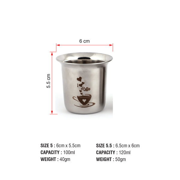 Coconunt Laser Design Coffee/Tea Glass - D10 (Set of 6)(Stainless Steel, Food Grade)