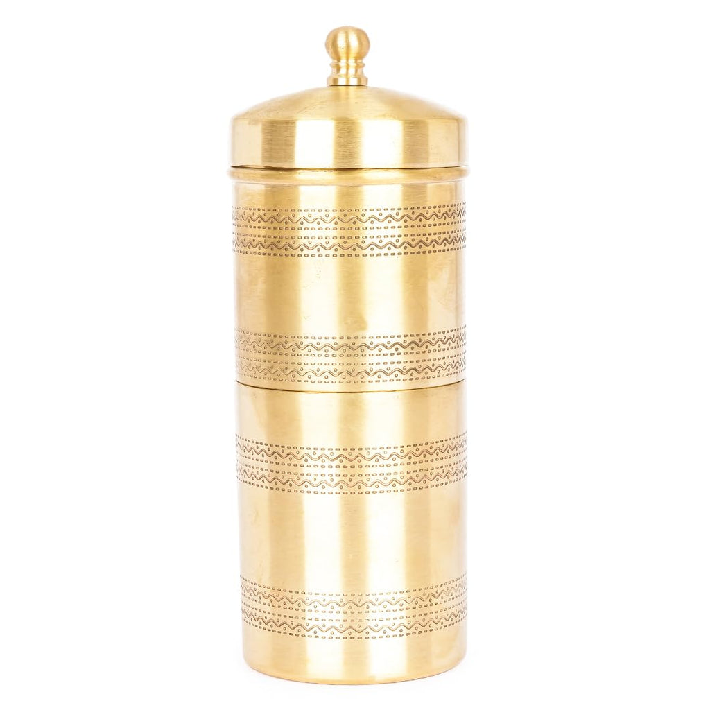 Coconut Brass Traditional South Indian Filter Coffee Maker | Kaapi Drip Coffee Brewer for Home & Office | Antique Golden Finish Pure Brass Decoction Filter.