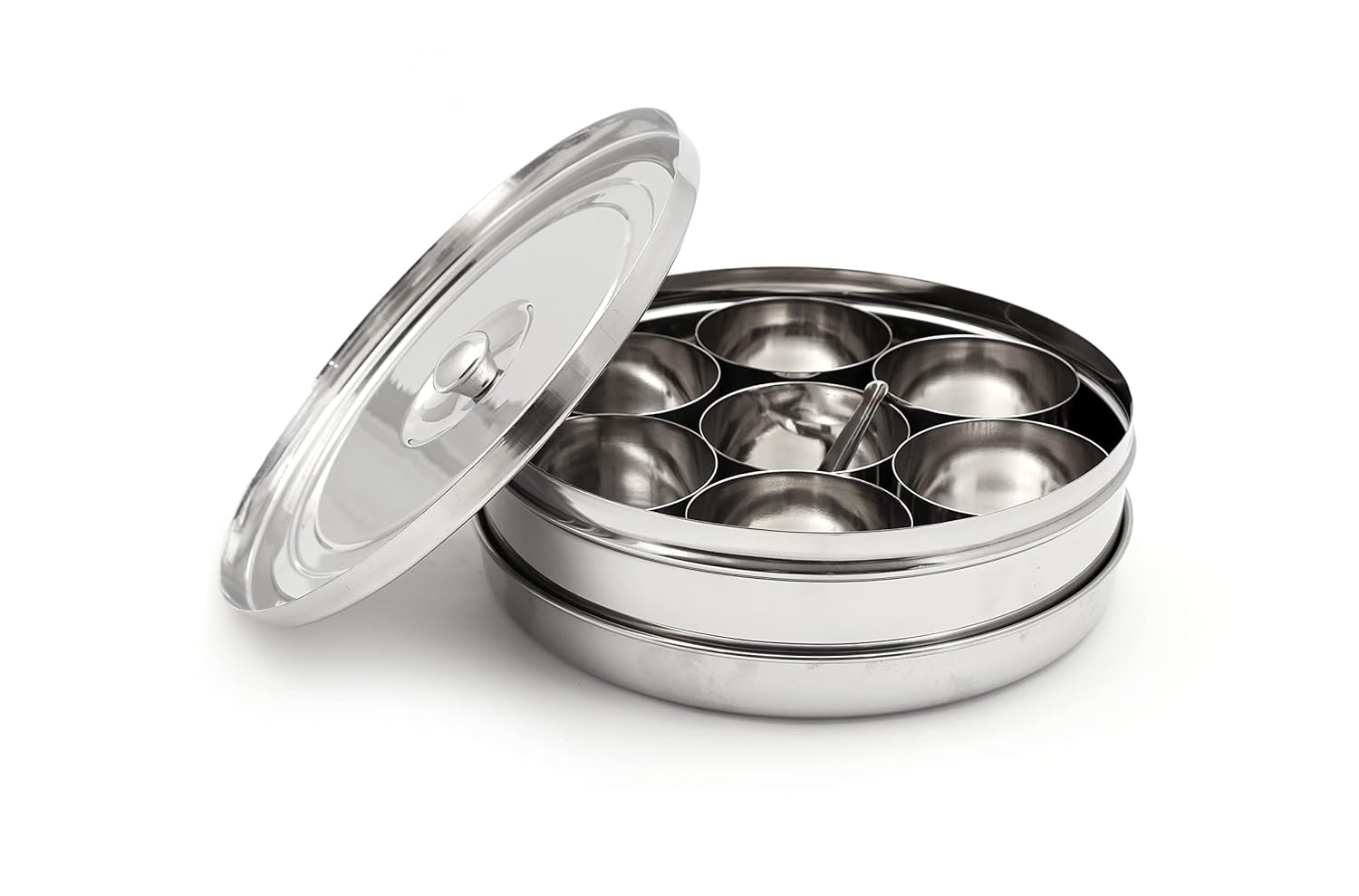Coconut Stainless Steel Standard Masala Box - with 7 Bowls, Round Shap ...