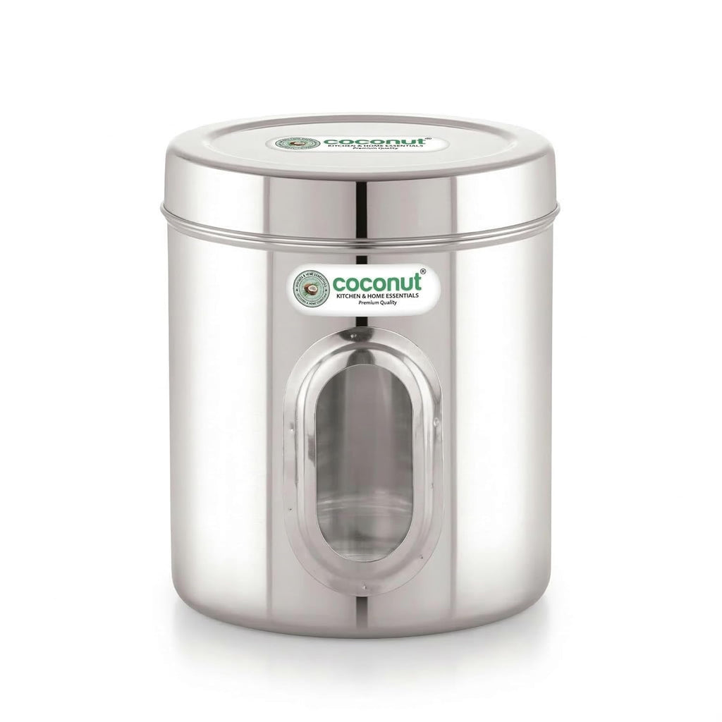 coconut Stainless Steel I See U Mirror Finish See-Through Storage Container Set with Secure Tight Lids