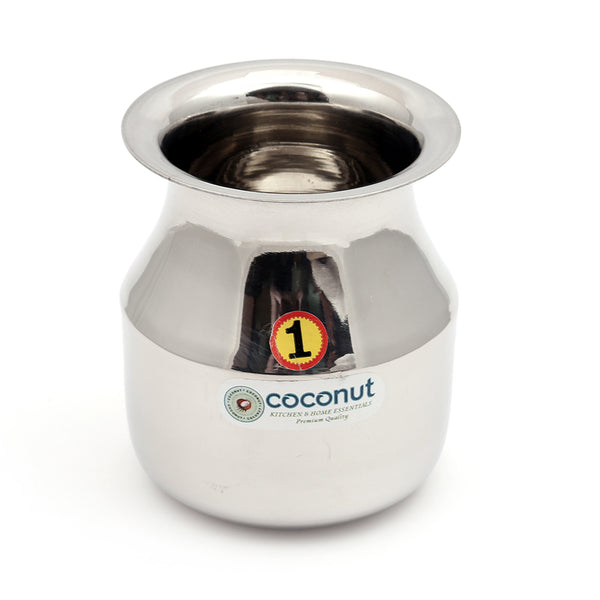 Coconut Stainless Steel Parsi Lota - unit 1, Kalash / Chambu / Traditional Pot, Heavy Gauge, Traditional kalash for Pooja, Lota for drinking Juice, Lassi, Water, Mirror Finish, Model - L1 Parsi