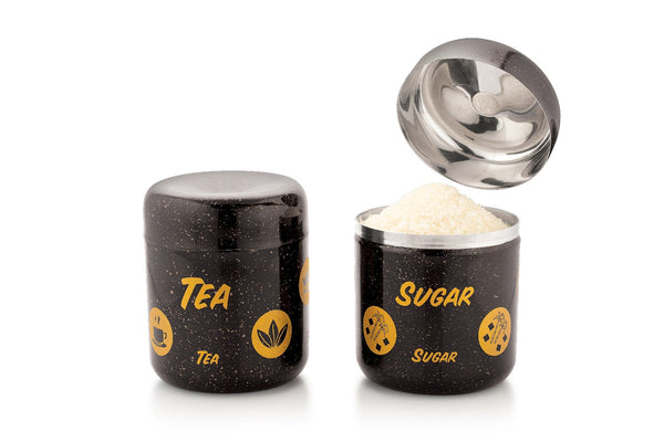 Coconut Stainless Steel - Unique Coating Design Container For Sugar & Tea /  Pack of 2 / 900ml each / Must have in Kitchen / Model - E28 Chai Point